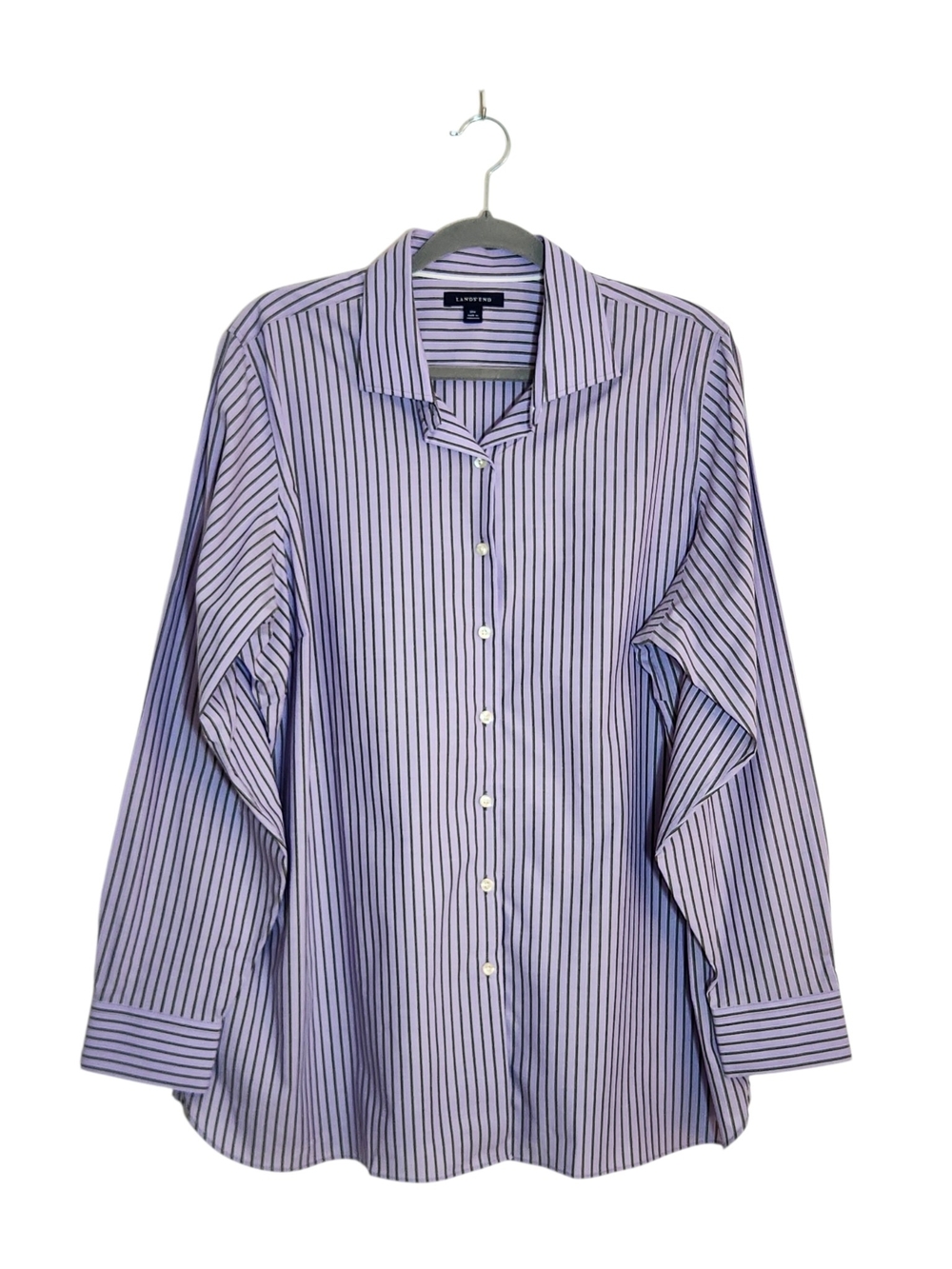 Lands End Womens Purple and Gray Stripe Button Down Shirt Size 20W